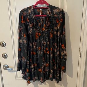 Free People navy and orange floral blouse